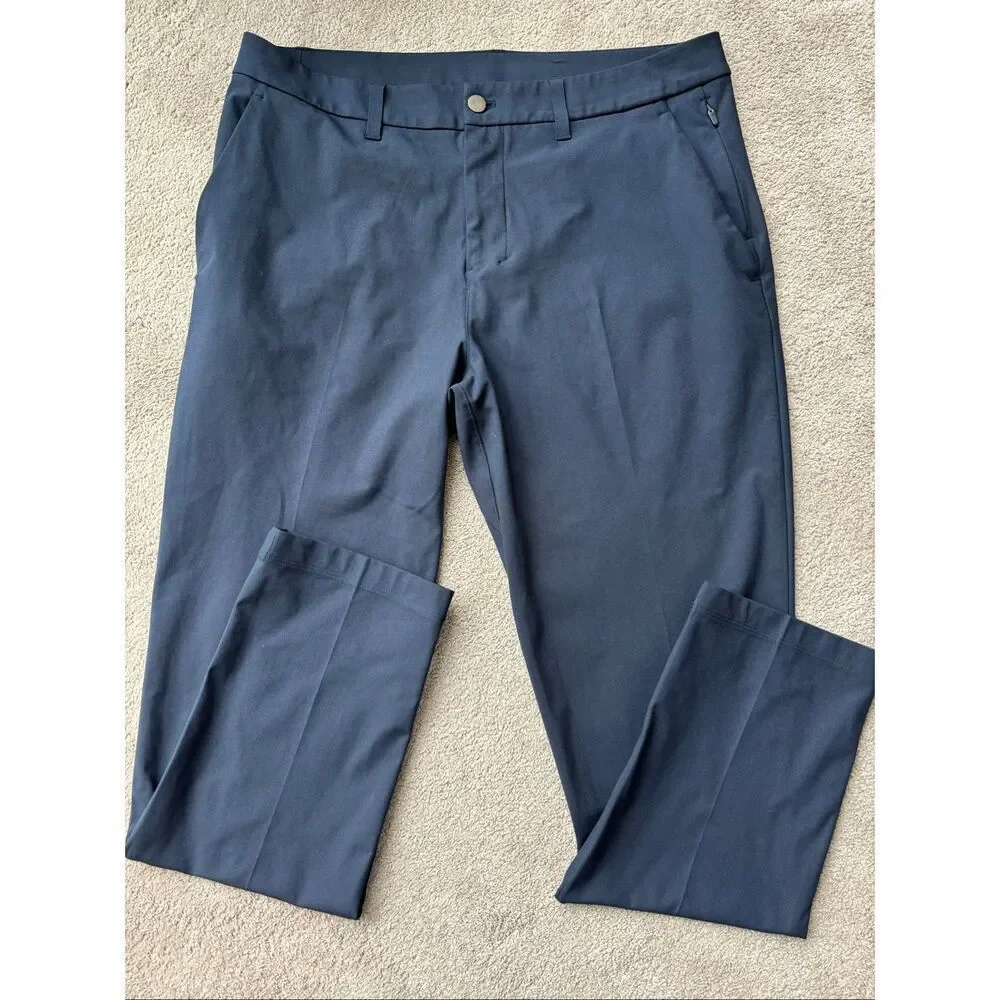LULULEMON ABC Classic-Fit 5 Pocket Pant Warpstreme, navy $138 Sz 34 G3